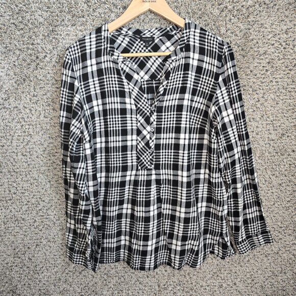 Talbots Tops - Talbots Top Womens Large Black Plaid V Neck Popover Blouse Long Sleeve Ladies